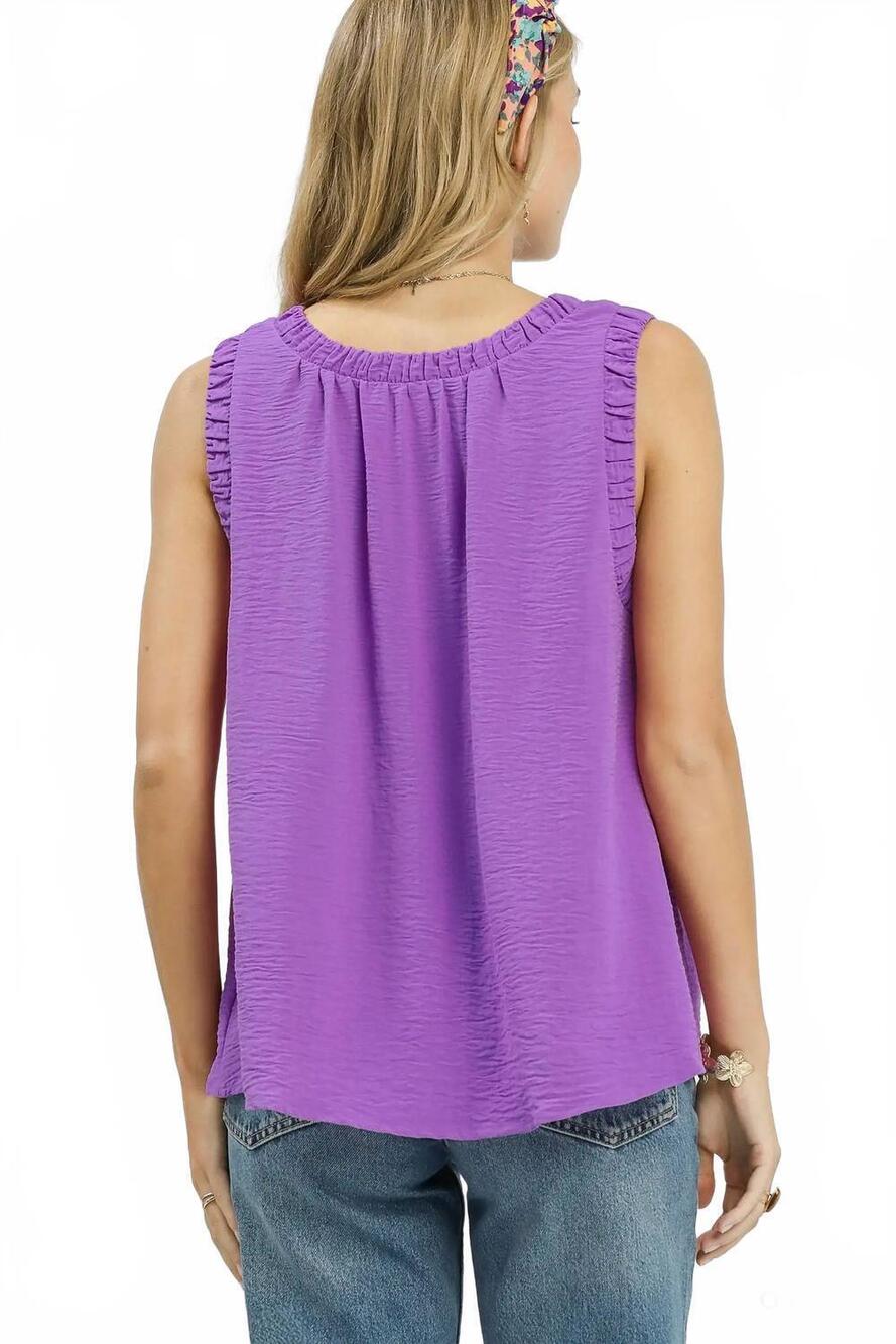 NEW UMGEE ruffled neck sleeveless top in purple - Picture 3 of 4